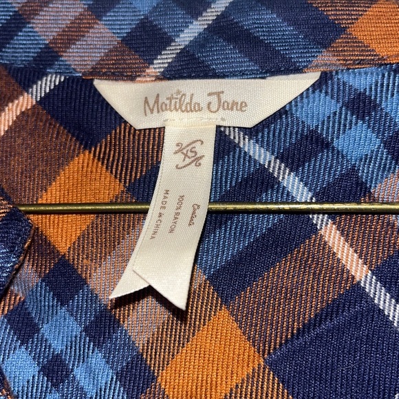Matilda Jane Navy and Orange Plaid Long Shirt - Picture 2 of 5
